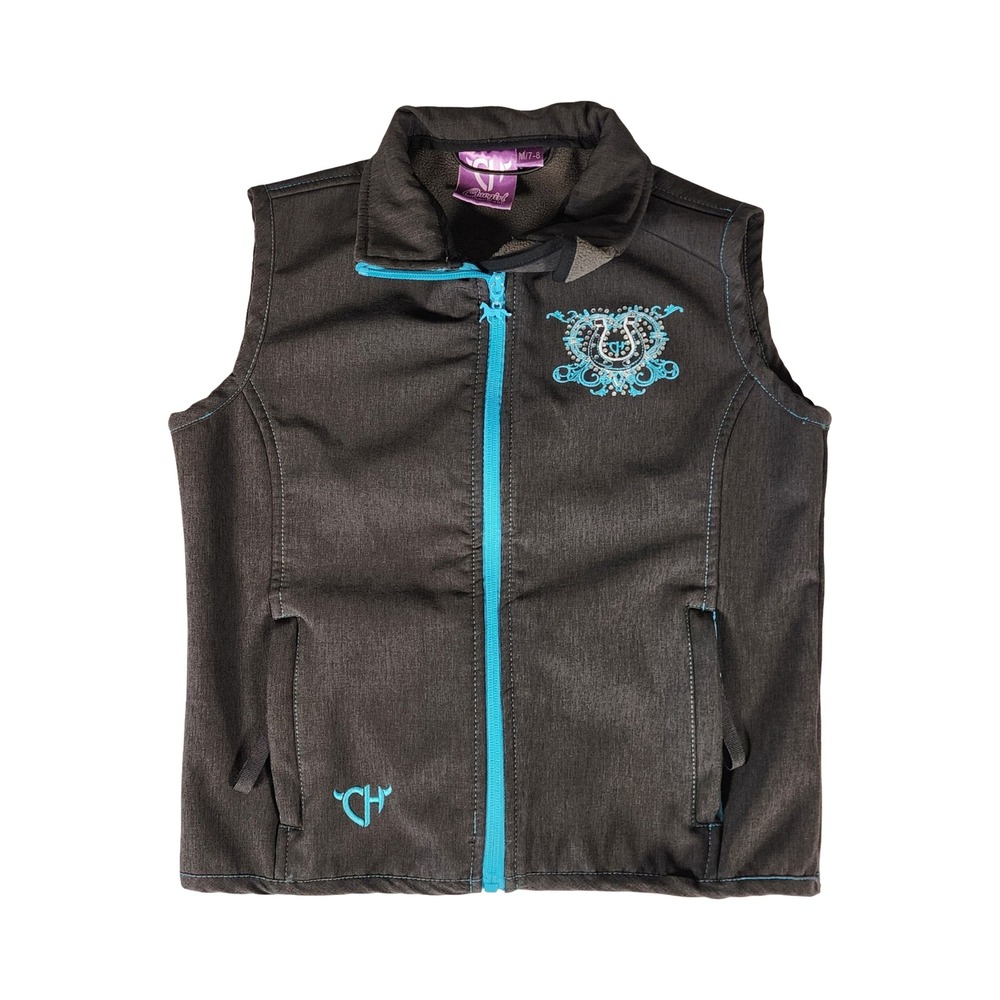Cowgirl Hardware Girls Grey Turquoise Wild & Free Softshell Vest Size M 7-8
